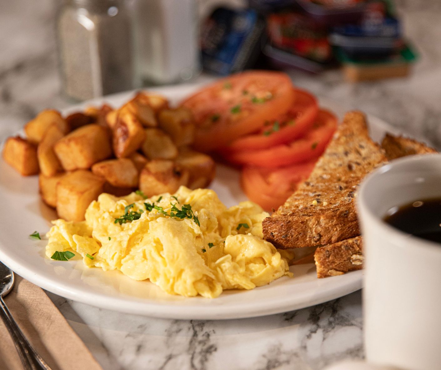 Build Your Own Breakfast - Fresh eggs with toast and hashbrowns